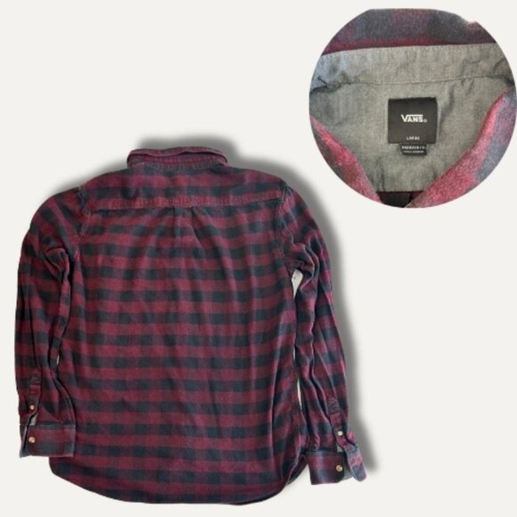 Vans Men's Large Red and Burgundy Plaid Shirt - Picture 2 of 2
